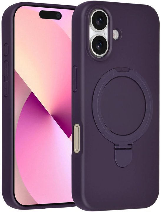 iPhone 16 Hoesjes Schokbestendige Siliconen Backcover met Ringstandaard - Grape Purple-Ilumina Benelux