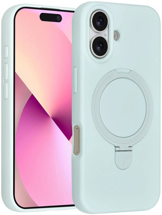 iPhone 16 Hoesjes Schokbestendige Siliconen Backcover met Ringstandaard - Mint Green-Ilumina Benelux