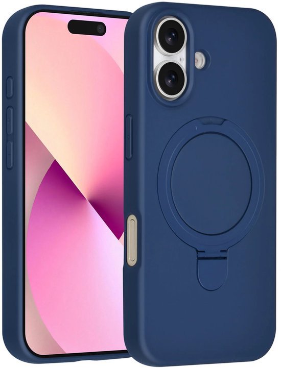 iPhone 16 Hoesjes Schokbestendige Siliconen Backcover met Ringstandaard - Navy Blue-Ilumina Benelux