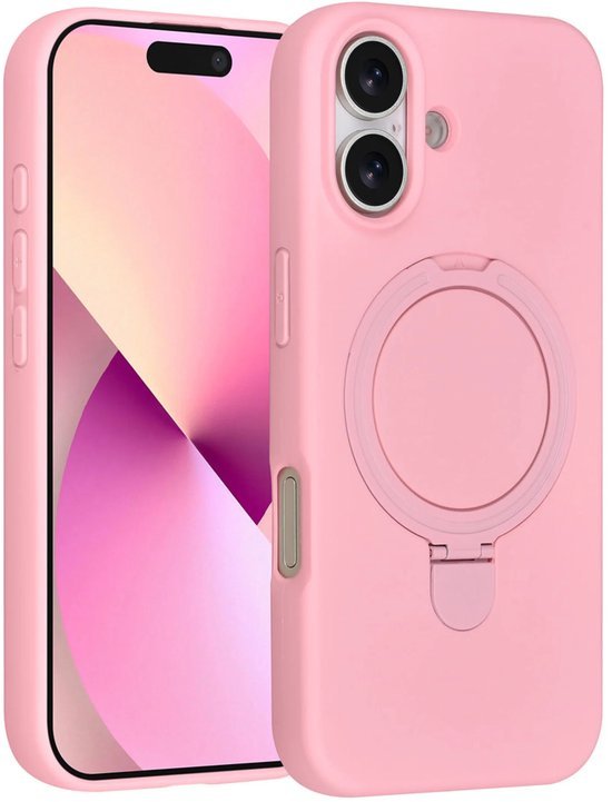 iPhone 16 Hoesjes Schokbestendige Siliconen Backcover met Ringstandaard - Sakura Pink-Ilumina Benelux