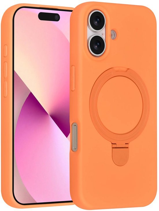 iPhone 16 Hoesjes Schokbestendige Siliconen Backcover met Ringstandaard - Tangerine Orange-Ilumina Benelux