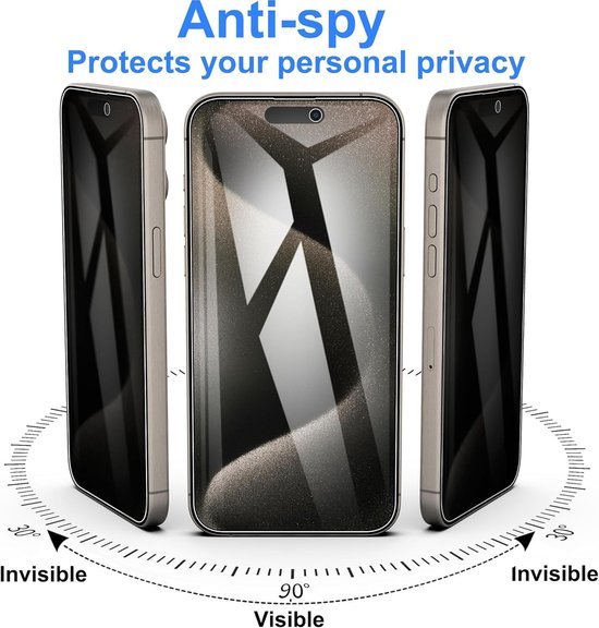 iPhone 16 – Privacy Screenprotector – 9H Gehard Glas – 2-Pack-Ilumina Benelux