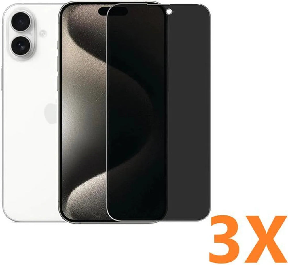 iPhone 16 – Privacy Screenprotector – 9H Gehard Glas – 3-Pack-Ilumina Benelux