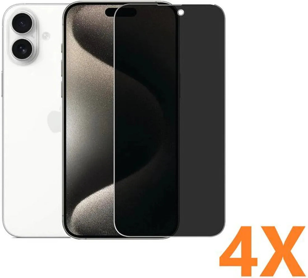 iPhone 16 – Privacy Screenprotector – 9H Gehard Glas – 4-Pack-Ilumina Benelux