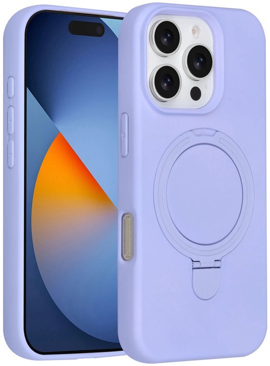 iPhone 16 Pro Hoesjes Schokbestendige Siliconen Backcover met Ringstandaard - Lila-Ilumina Benelux
