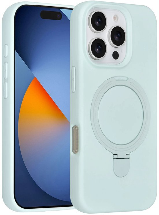 iPhone 16 Pro Hoesjes Schokbestendige Siliconen Backcover met Ringstandaard - Mint Green-Ilumina Benelux