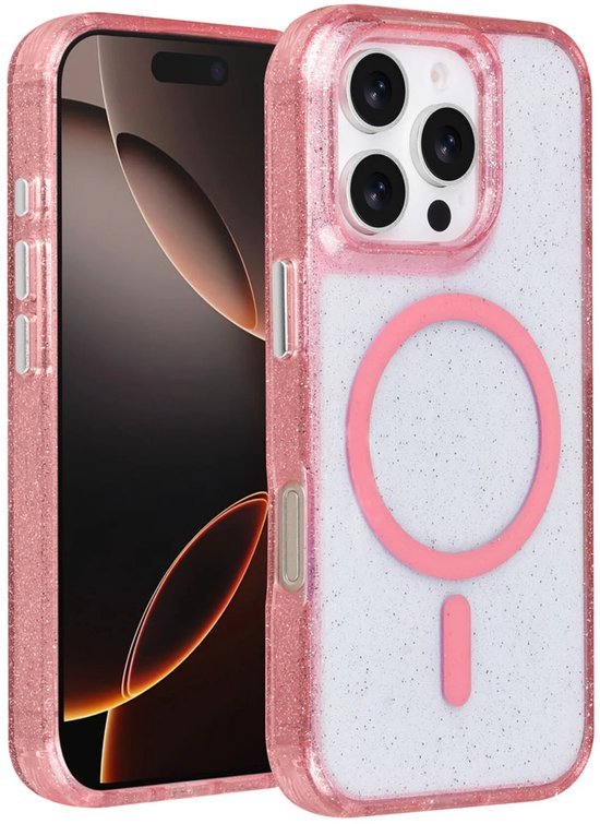 iPhone 16 Pro Max Hoesjes - Magsafe - Glitter Design - Roze-Ilumina Benelux