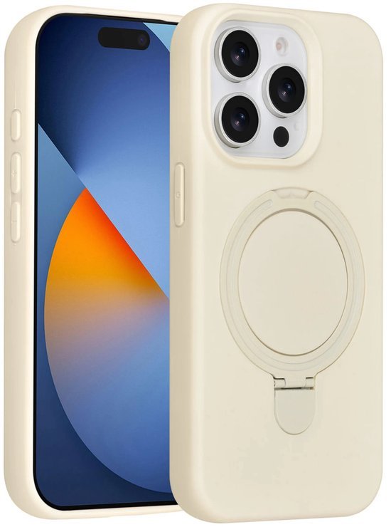 iPhone 16 Pro Max Hoesjes Schokbestendige Siliconen Backcover met Ringstandaard - Antique White-Ilumina Benelux