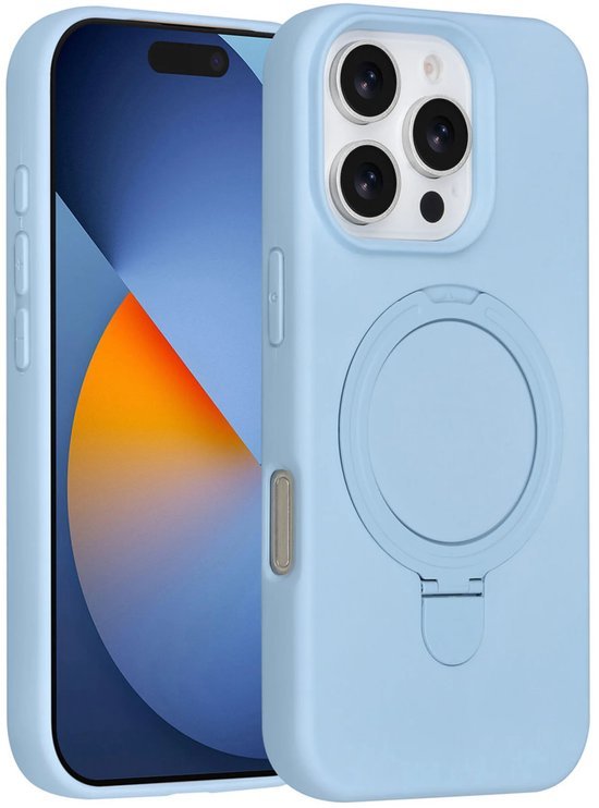 iPhone 16 Pro Max Hoesjes Schokbestendige Siliconen Backcover met Ringstandaard - Baby Blue-Ilumina Benelux