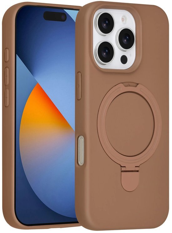 iPhone 16 Pro Max Hoesjes Schokbestendige Siliconen Backcover met Ringstandaard - Desert Brown-Ilumina Benelux