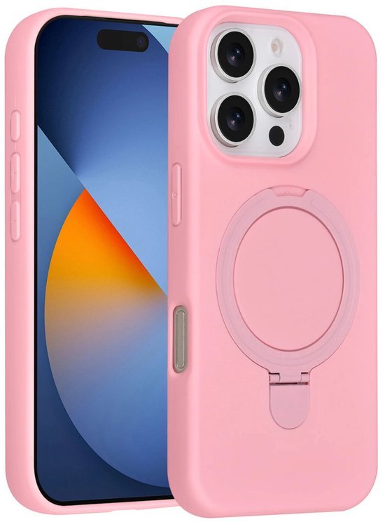 iPhone 16 Pro Max Hoesjes Schokbestendige Siliconen Backcover met Ringstandaard - Sakura Pink-Ilumina Benelux