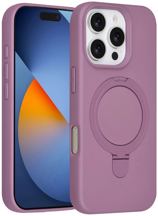 iPhone 16 Pro Max Hoesjes Schokbestendige Siliconen Backcover met Ringstandaard - Sunset Purple-Ilumina Benelux