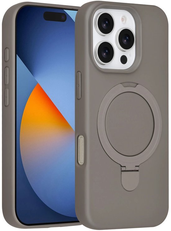 iPhone 16 Pro Max Hoesjes Schokbestendige Siliconen Backcover met Ringstandaard - Titanium Grey-Ilumina Benelux