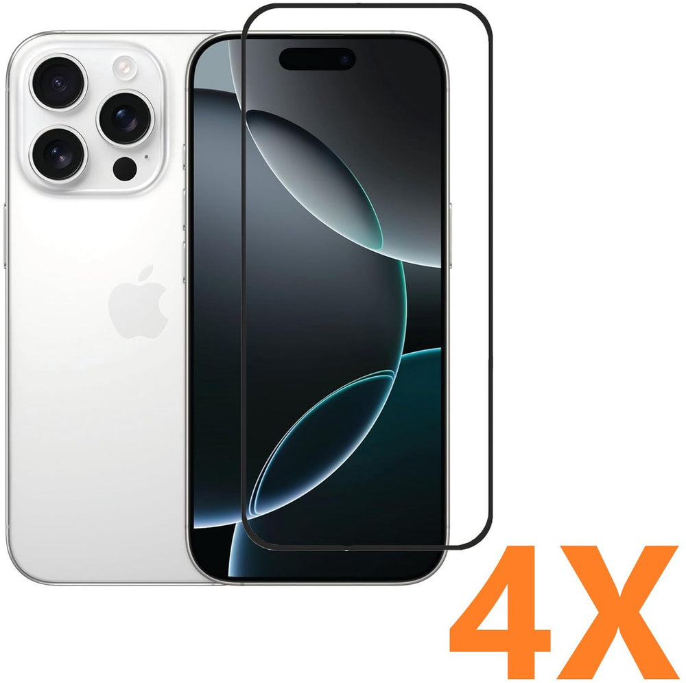 iPhone 16 Pro Max Screenprotector Full Cover – 9H Gehard Glas – 4-Pack-Ilumina Benelux