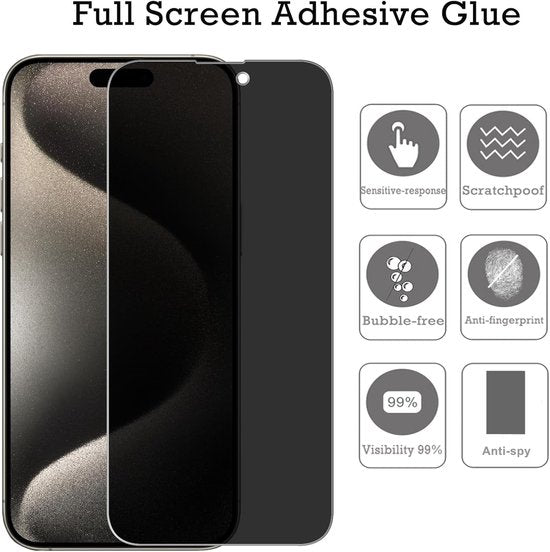 iPhone 16 Pro – Privacy Screenprotector – 9H Gehard Glas – 2-Pack-Ilumina Benelux
