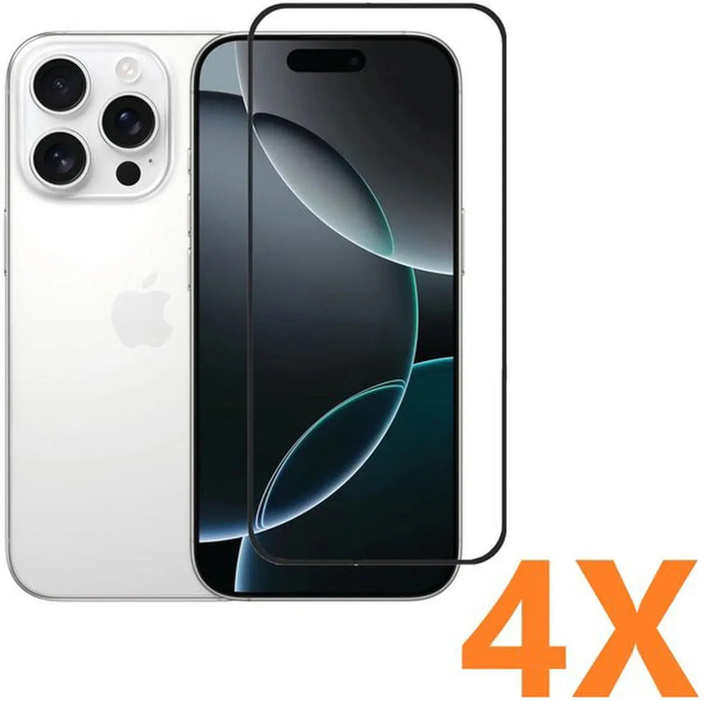 iPhone 16 Pro Screenprotector Full Cover – 9H Gehard Glas – 4-Pack-Ilumina Benelux