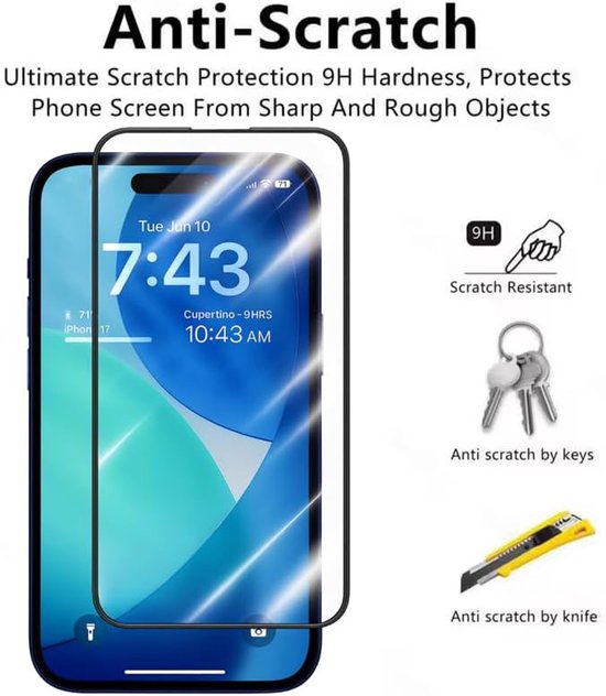 iPhone 17 Air Screenprotector Full Cover – 9H Gehard Glas – 3-Pack-Ilumina Benelux
