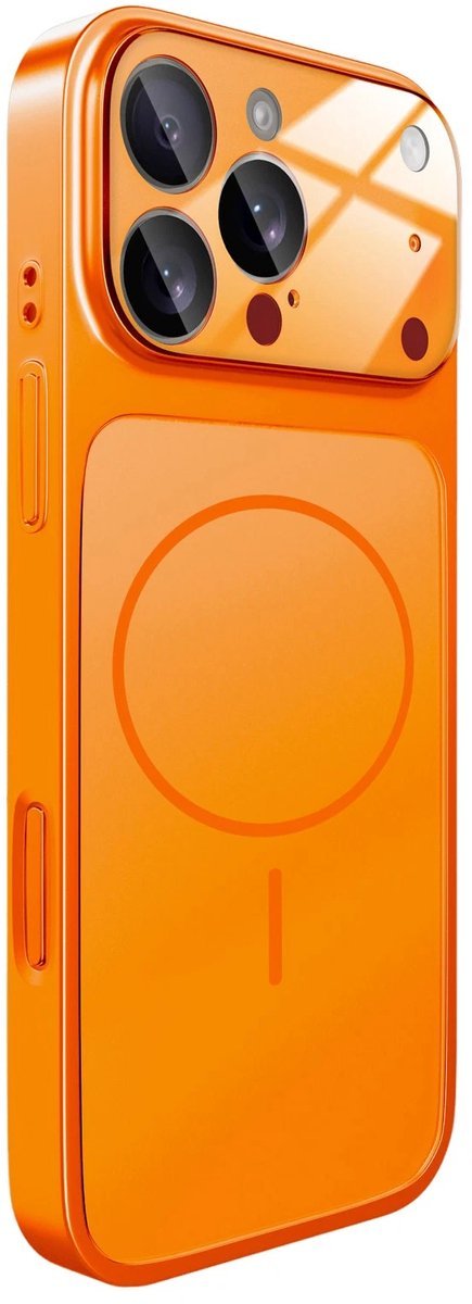 iPhone 15 Pro Hoesjes met Lensbescherming – Matglas - Magsafe Backcover -Oranje-Ilumina Benelux