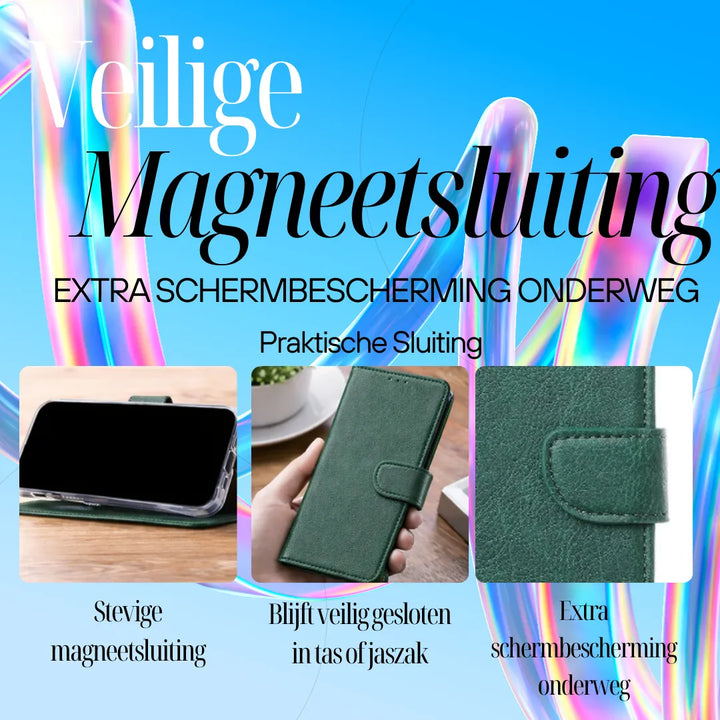 iPhone 15 Hoesjes – Premium Bookcase – Magneetsluiting – Inclusief 3x Screenprotector – Groen-Ilumina Benelux