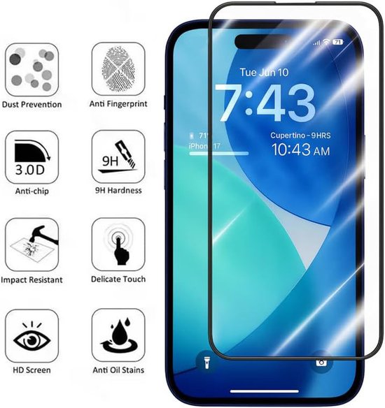 iPhone 17 Screenprotector Full Cover – 9H Gehard Glas – 1-Pack-Ilumina Benelux