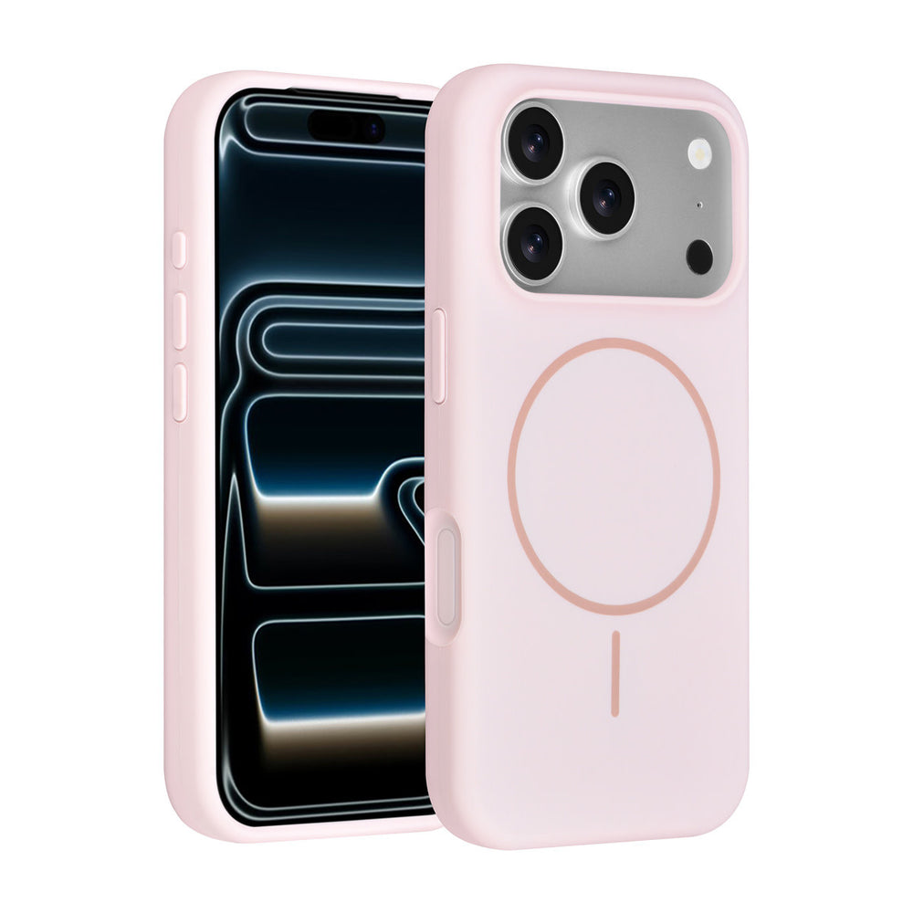Roze TUNIQ telefoonhoesje met ring, voor- en achterkant op een telefoon