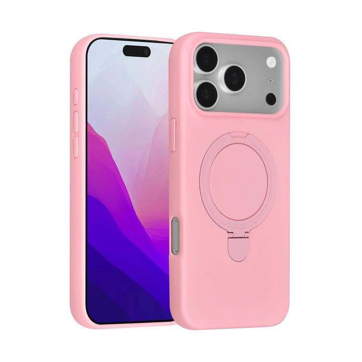 Roze TUNIQ telefoonhoesje met ringstandaard, voor- en achterkant op een telefoon
