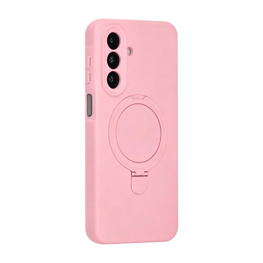 Roze TUNIQ telefoonhoesje met ringstandaard, van achteren op een telefoon