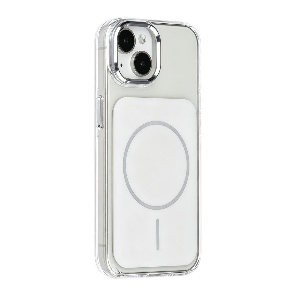 Wit TUNIQ telefoonhoesje met witte ring, van achteren op een telefoon
