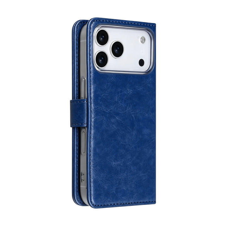 Blauwe TUNIQ bookcase voor telefoon, voor- en achterkant gesloten