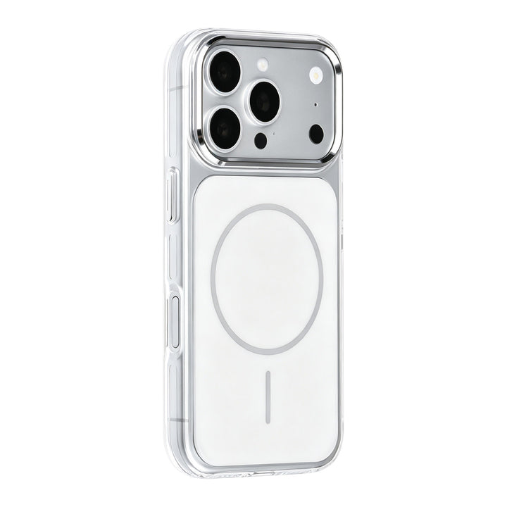 Wit TUNIQ telefoonhoesje met witte ring, van achteren op een telefoon