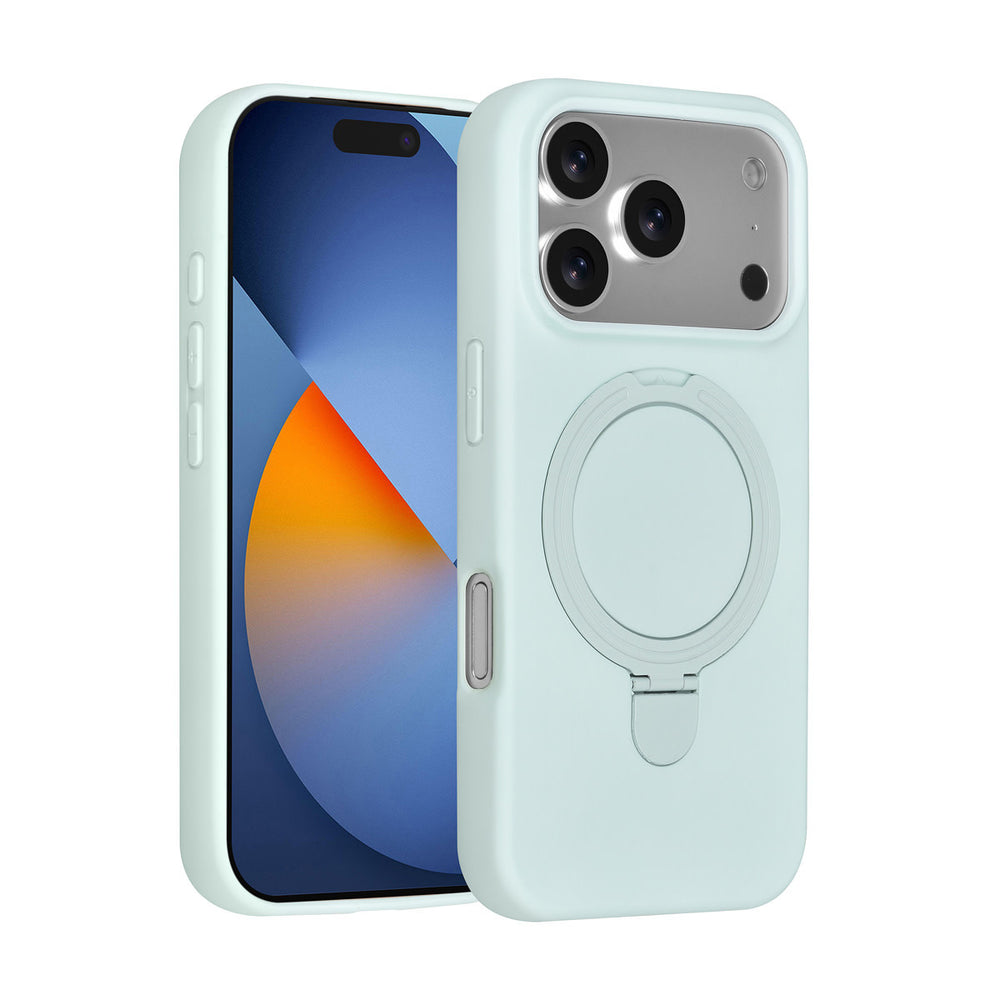 Mintgroen TUNIQ telefoonhoesje met ringstandaard, voor- en achterkant op een telefoon
