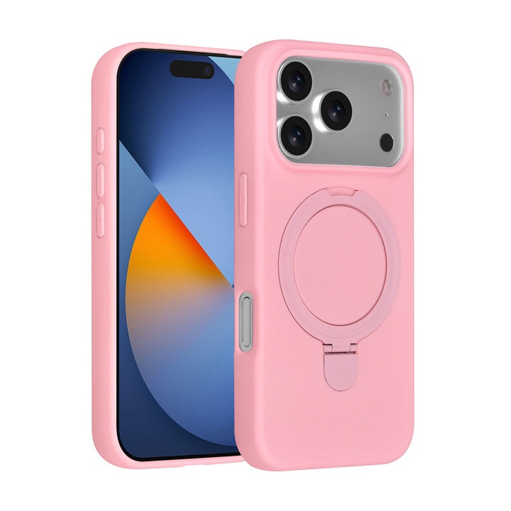 Roze TUNIQ telefoonhoesje met ringstandaard, voor- en achterkant op een telefoon