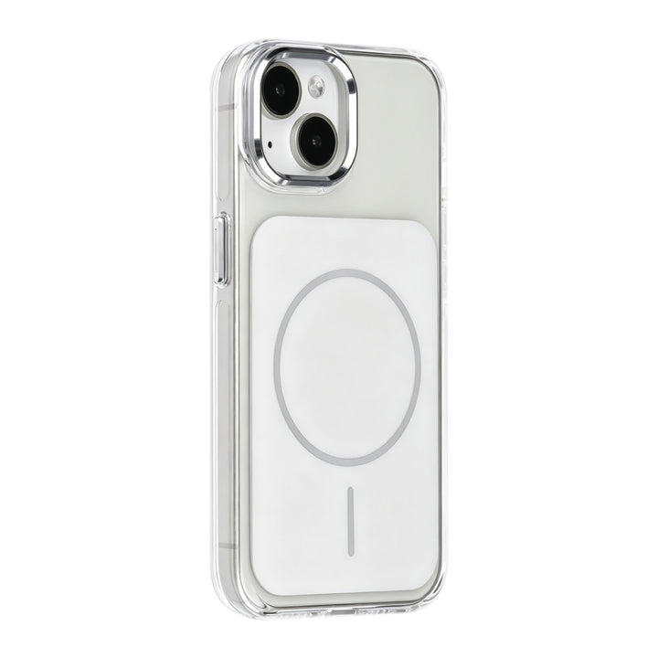 Wit TUNIQ telefoonhoesje met grijze ring, van achteren op een telefoon