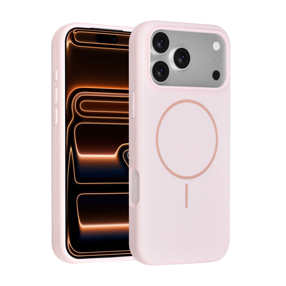 Roze TUNIQ telefoonhoesje met ring, voor- en achterkant op een telefoon