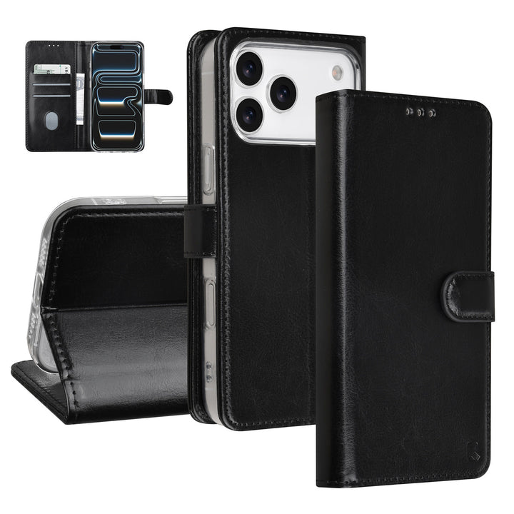 Zwarte TUNIQ bookcase gesloten en als horizontale telefoonstandaard
