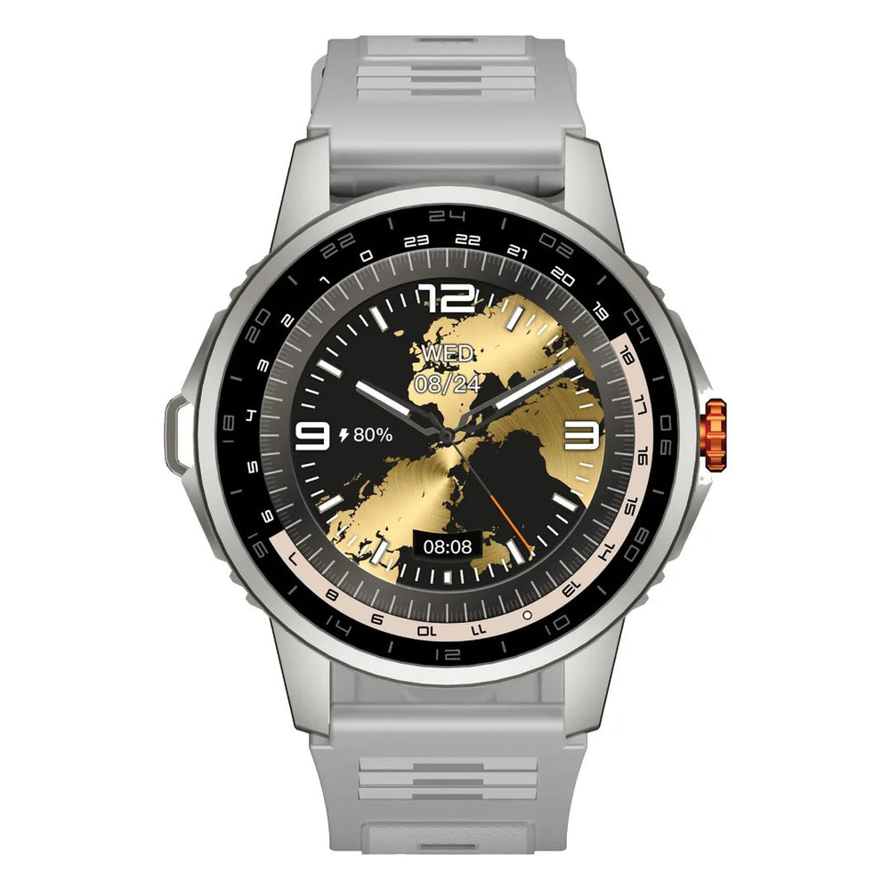 Zilverkleurige Green Lion Force smartwatch met rond scherm en zilverkleurige band