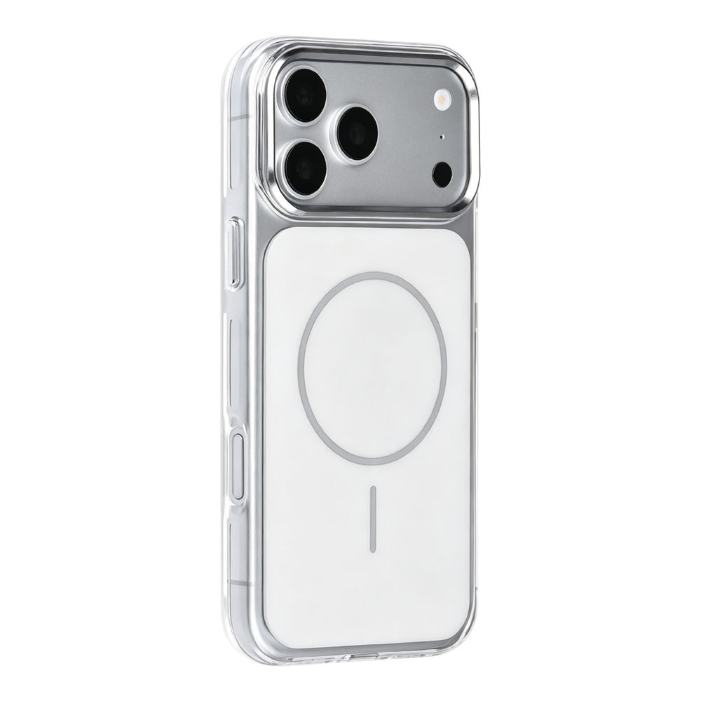 Wit TUNIQ telefoonhoesje met witte ring, van achteren op een telefoon