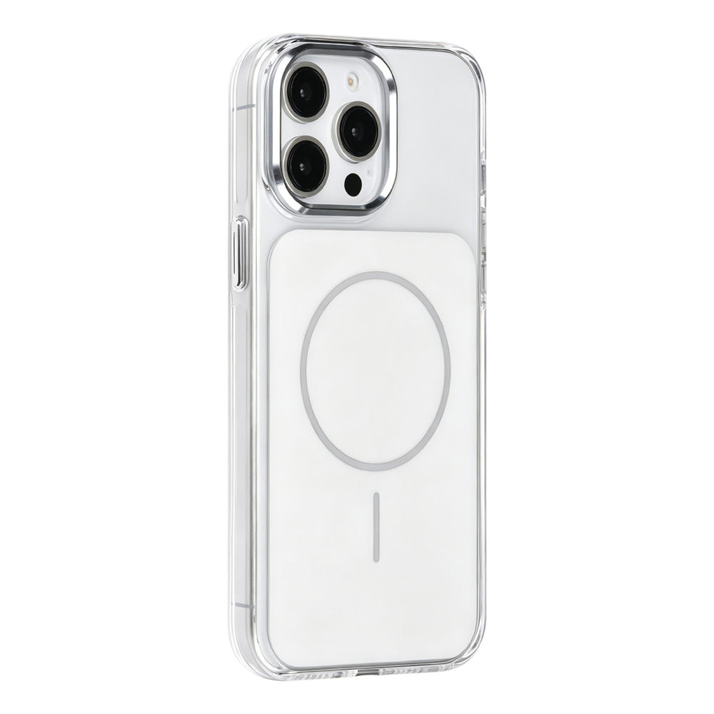 Wit TUNIQ telefoonhoesje met witte ring, van achteren op een telefoon