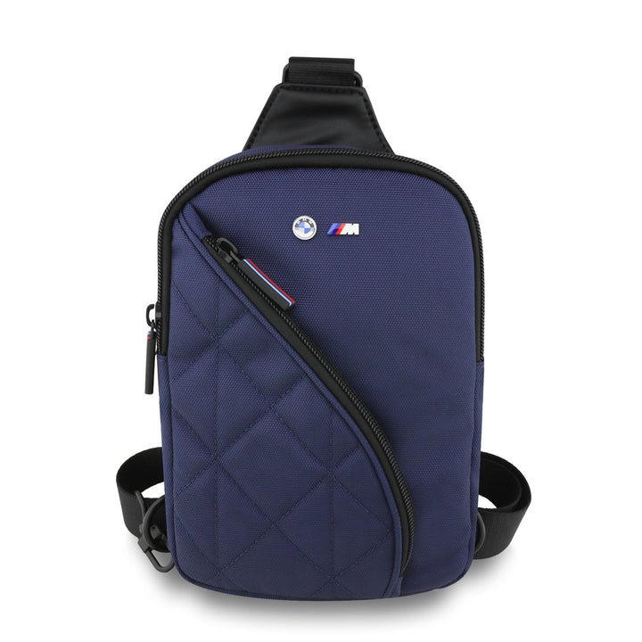 Donkerblauwe BMW crossbodytas met diagonaal voorvak en schouderriem