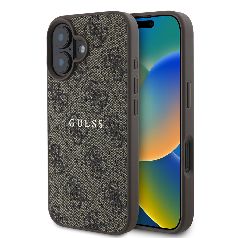 Guess iPhone 16 Plus Backcover hoesje - HC Magsafe PU 4G Classic Metal logo - Bruin