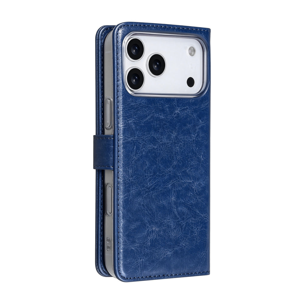 Blauwe TUNIQ bookcase voor telefoon, voor- en achterkant gesloten