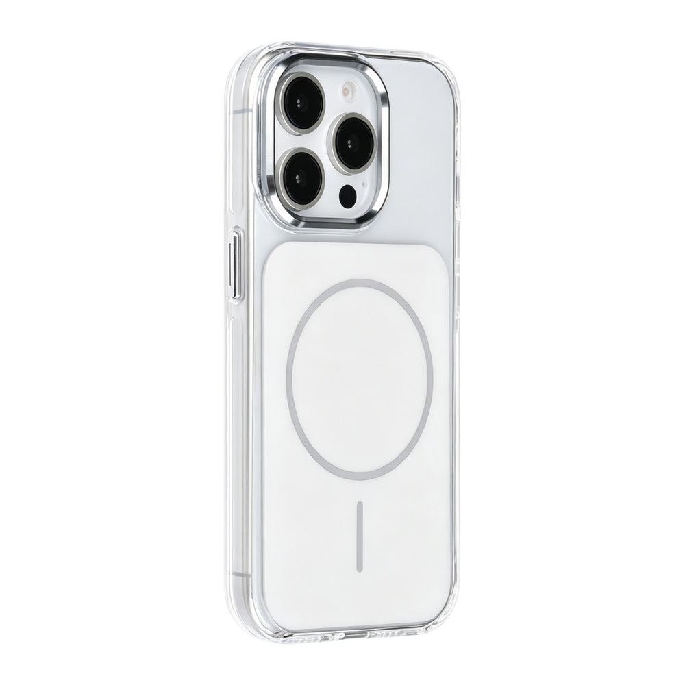 Wit TUNIQ telefoonhoesje met witte ring, van achteren op een telefoon