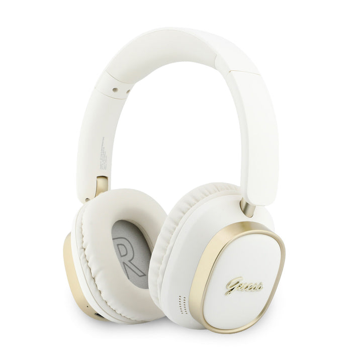 Witte Guess koptelefoon schuin van voren met goudkleurige accenten