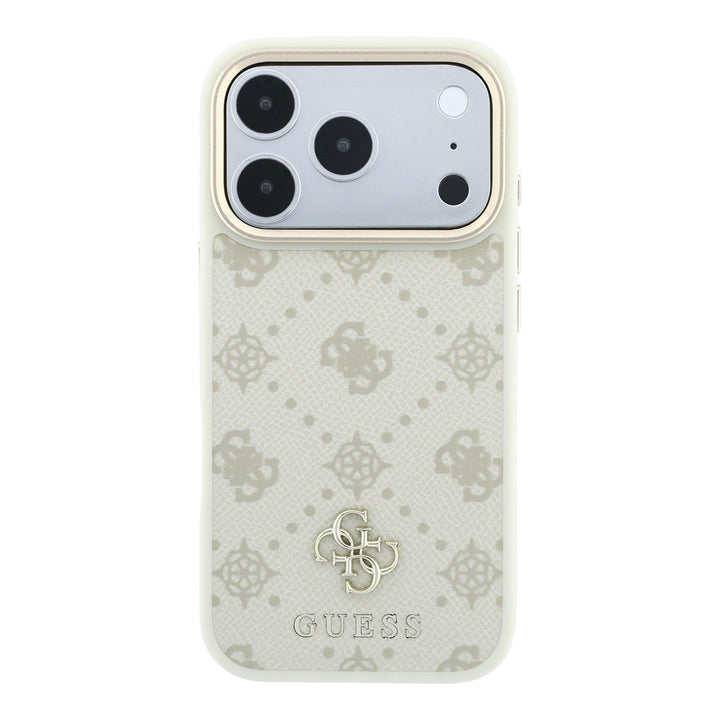 Beige Guess telefoonhoesje met 4G-patroon en klein logo, van achteren