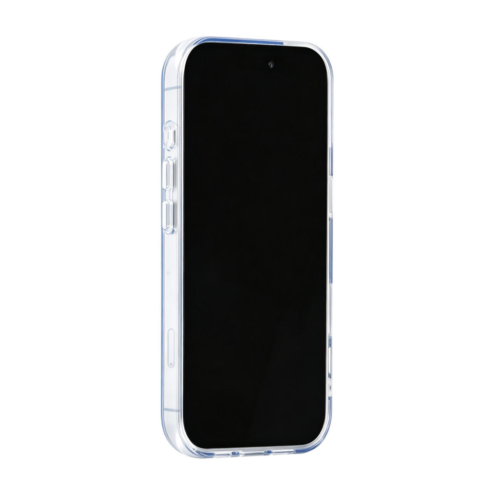 Blauw TUNIQ telefoonhoesje, van voren op een telefoon