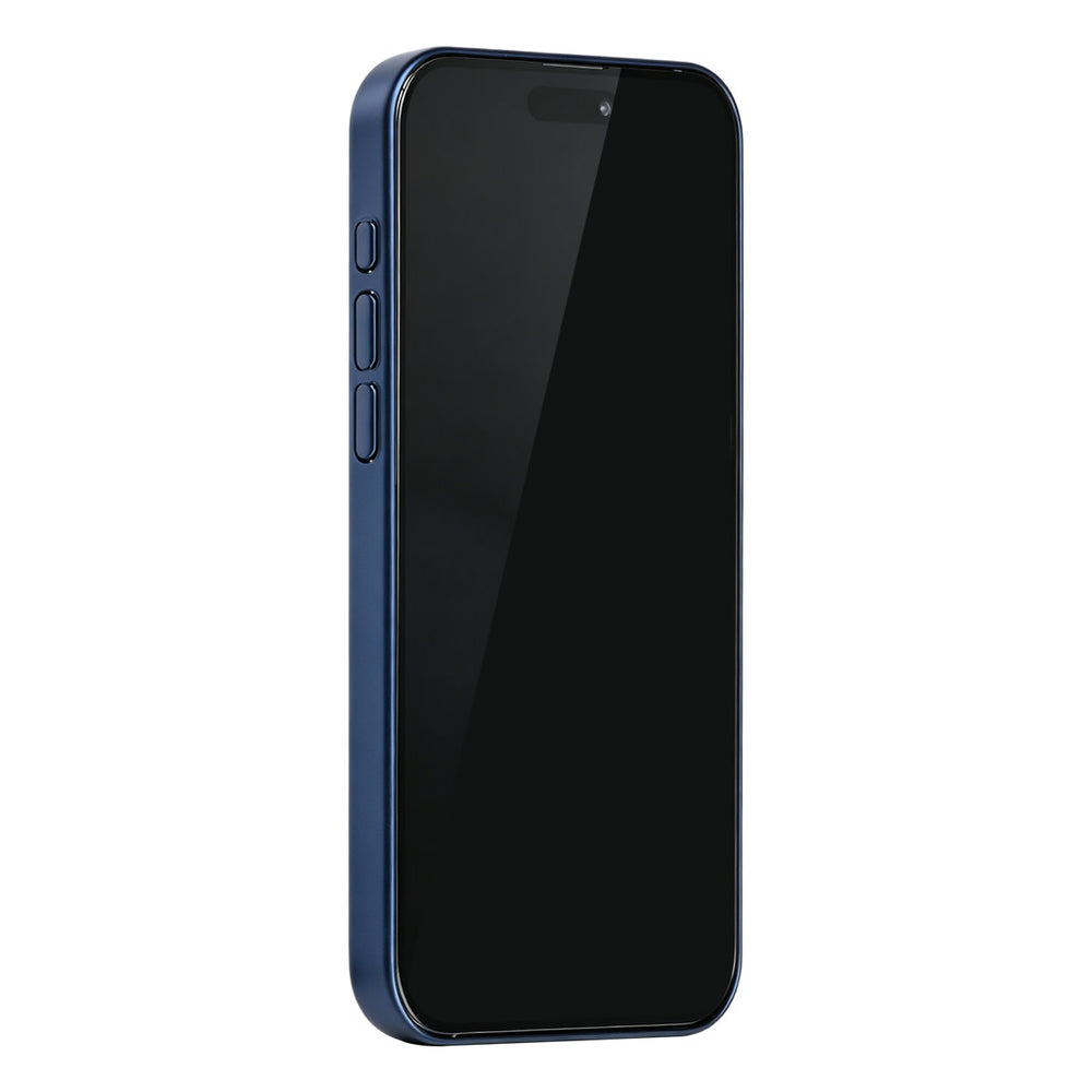 Blauw TUNIQ telefoonhoesje, van voren op een telefoon
