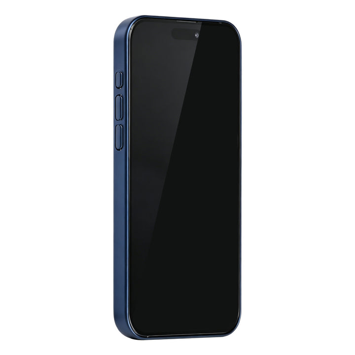 Blauw TUNIQ telefoonhoesje, van voren op een telefoon