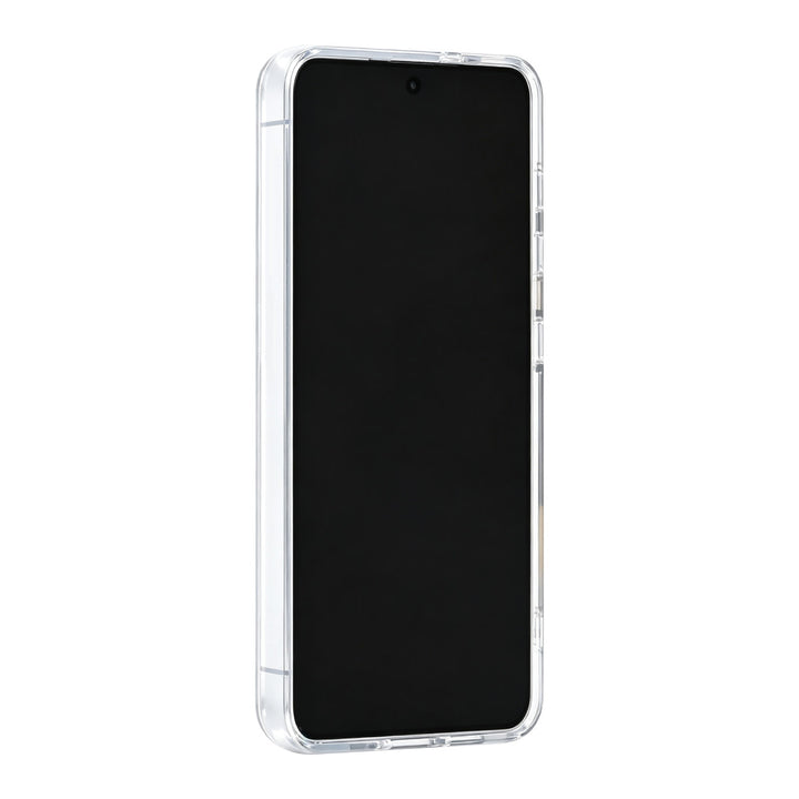 Zilverkleurig TUNIQ telefoonhoesje, van voren op een telefoon