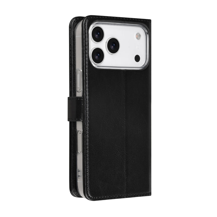 Zwarte TUNIQ bookcase voor telefoon, voor- en achterkant gesloten