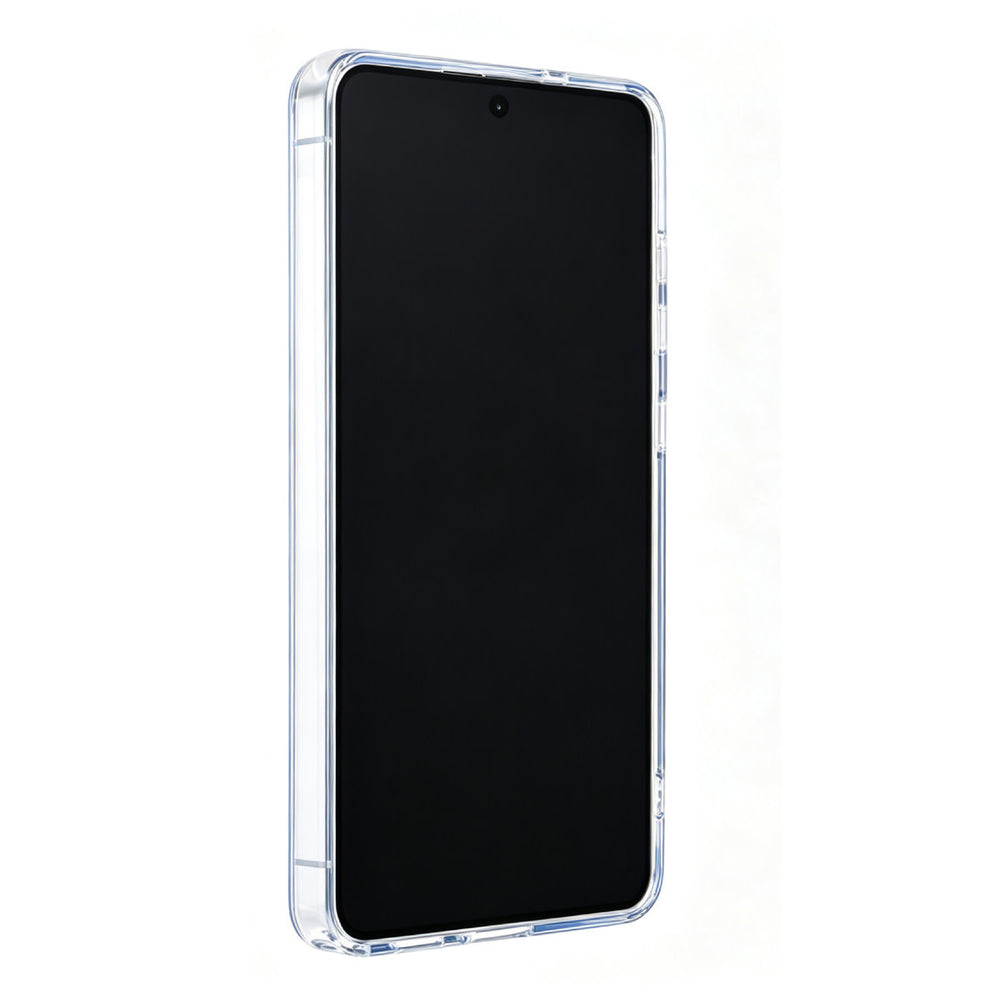 Blauw TUNIQ telefoonhoesje, van voren op een telefoon